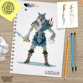 Concept art for Logan, showcasing his initial weapon